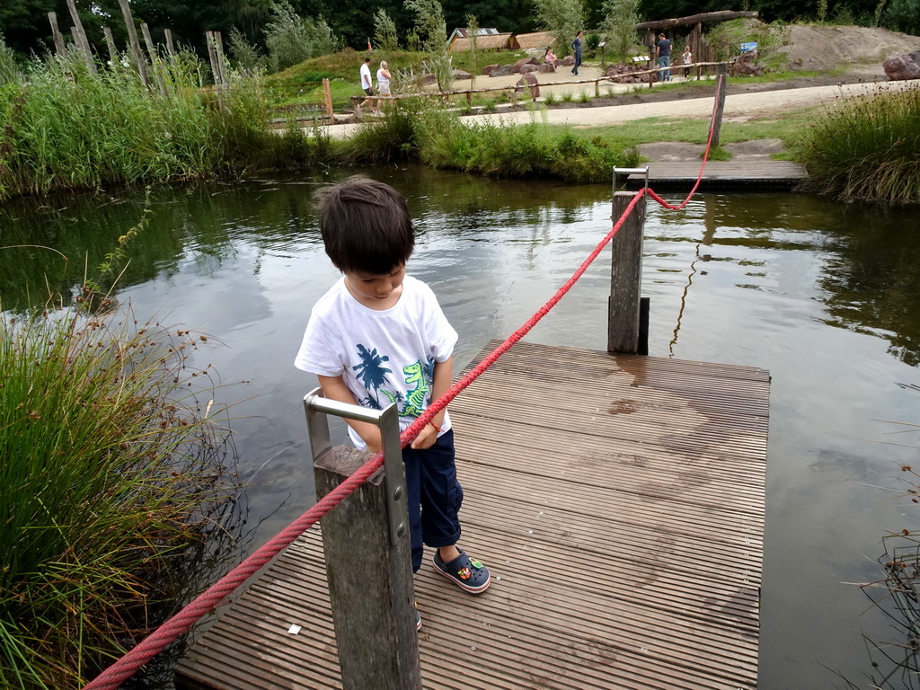 Max on a cable ferry at the Basecamp area at ZooParc Overloon