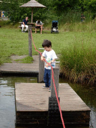 Max on a cable ferry at the Basecamp area at ZooParc Overloon