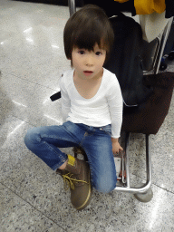 Max on a luggage cart at the Palma de Mallorca Airport