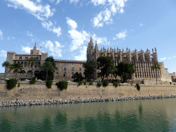 South side of the Royal Palace of La Almudaina and the Palma Cathedral, viewed from the Carrer del Moll street