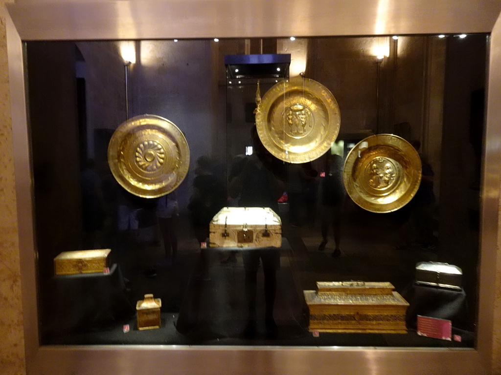 Golden plates and chests at the Vermells` Sacristy at the Palma Cathedral