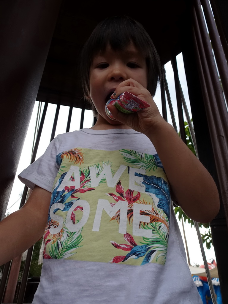 Max with an ice cream on the Pirate Ship at the Play Area at the Palma Aquarium