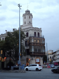 Building at the crossing of the Avinguda d`Alexandre Rosselló and the Carrer del Sindicat streets, at sunset