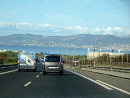 The Bay of Palma, viewed from the rental car on the Ma-19 road to the west of the town of Llucmajor