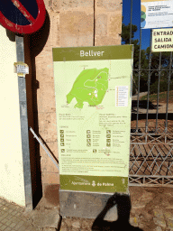 Map and information on the Parc de Bellver, in front of the south entrance at the Carrer del Polvorí street