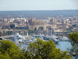 The Puerto de Palma harbour and the city center with the Palma Cathedral, viewed from the Carrer Castell de Bellver street