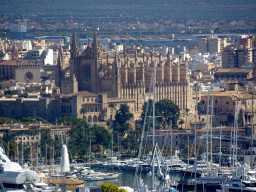 The Puerto de Palma harbour and the Palma Cathedral, viewed from the Carrer Castell de Bellver street