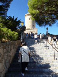 Miaomiao at the northeast staircase and gate and the main tower of the Castell de Bellver castle