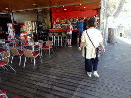 Miaomiao at the café of the Castell de Bellver castle