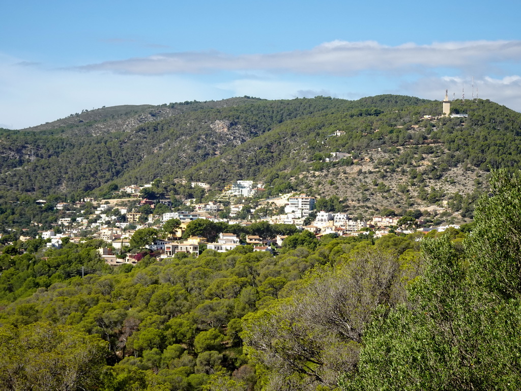 Hills and houses on the west side of the Castell de Bellver castle, viewed from its café