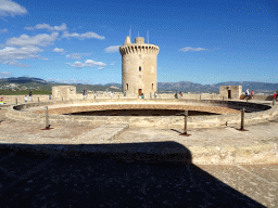 The roof and the main tower of the Castell de Bellver castle, viewed from the south side