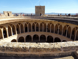 The roof and the first floor of the Castell de Bellver castle, viewed from the west side