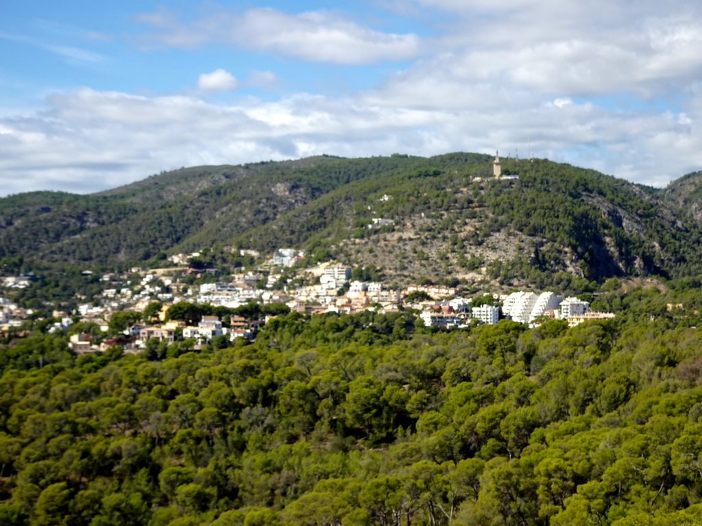 Hills and houses on the west side of the Castell de Bellver castle, viewed from the roof