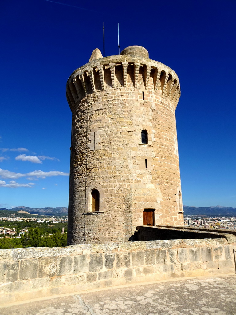 The main tower of the Castell de Bellver castle, viewed from the roof