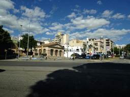 The Plaça del Rentadors square, viewed from the rental car on the Avinguda de Gabriel Roca street