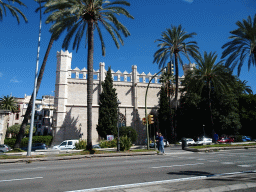 The Lonja de Mallorca building, viewed from the rental car on the Avinguda de Gabriel Roca street