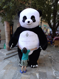 Max with an actor in a Panda suit at the Plaça del Marquès del Palmer square