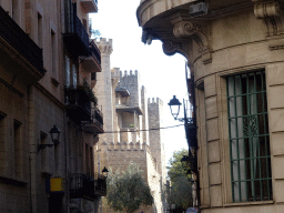 The Carrer de la Soledat street and the northwest side of the Royal Palace of La Almudaina, viewed from the Carrer Constitució street