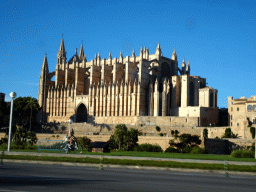 The Palma Cathedral, viewed from the rental car on the Avinguda de Gabriel Roca street