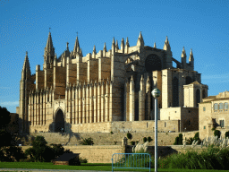 The Palma Cathedral, viewed from the rental car on the Avinguda de Gabriel Roca street