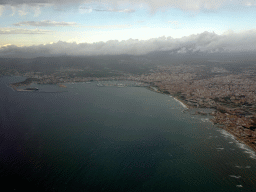 The city center and the Puerto de Palma harbour, viewed from the airplane to Rotterdam