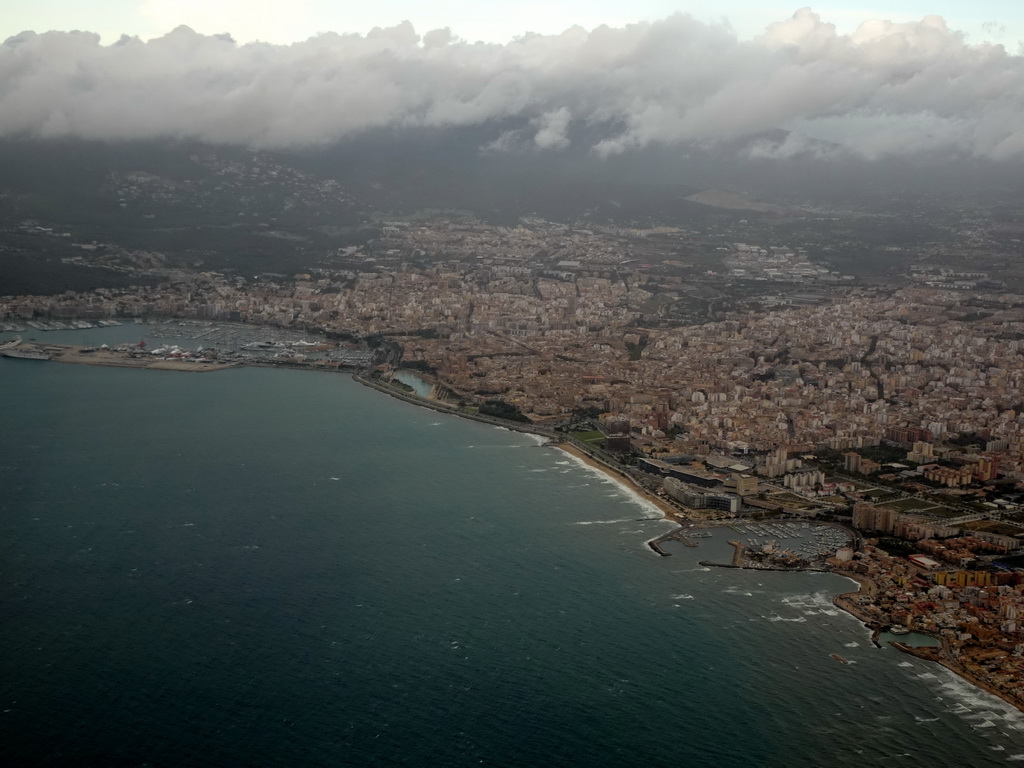 The city center and the Puerto de Palma harbour, viewed from the airplane to Rotterdam