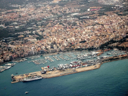 The city center and the Puerto de Palma harbour, viewed from the airplane to Rotterdam