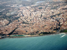 The city center with the Palma Cathedral, viewed from the airplane to Rotterdam