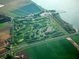 The Golf Club Cromstrijen and the Hollands Diep river, viewed from the airplane to Rotterdam