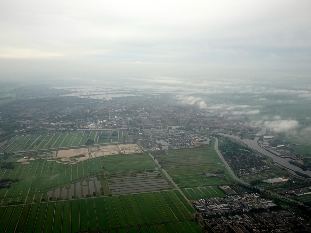 The city of Gouda, viewed from the airplane to Rotterdam