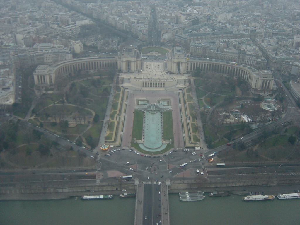 View on the the Trocadéro, with the Palais de Chaillot, from the higher floor of the Eiffel Tower