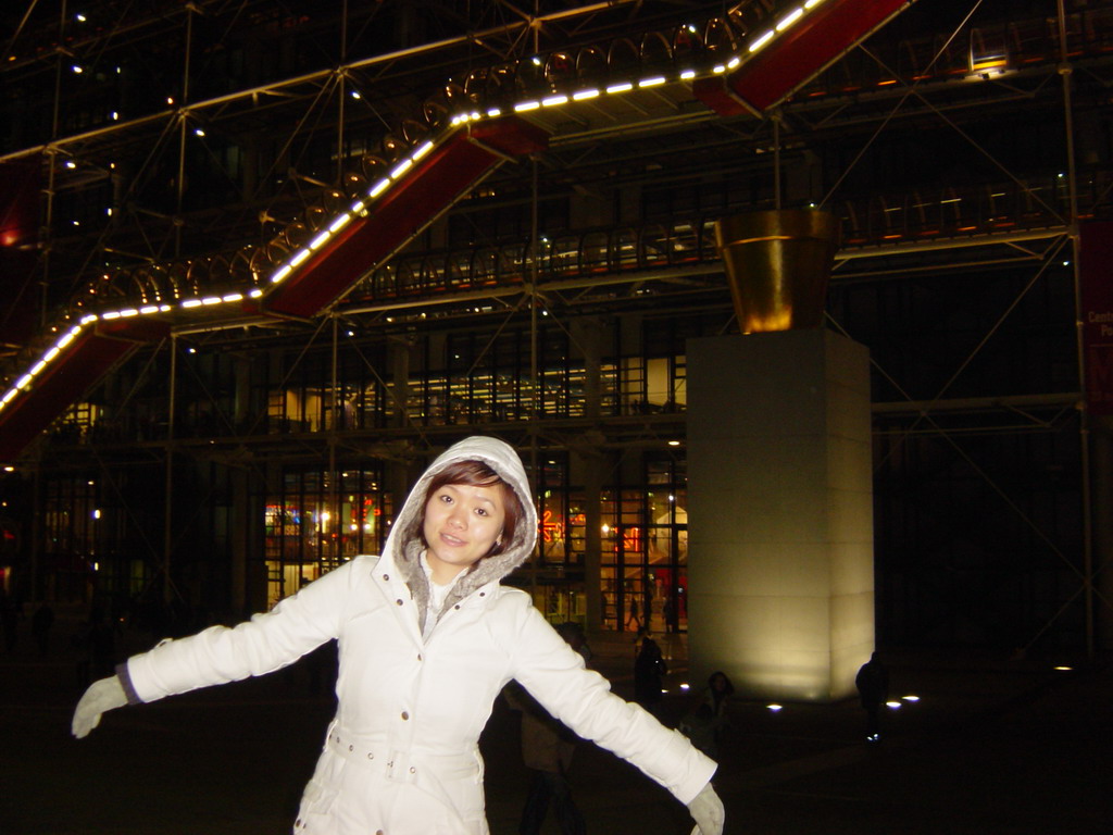 Miaomiao and the Centre Georges Pompidou, by night