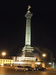 The Colonne de Juillet column at the Place de la Bastille square, by night