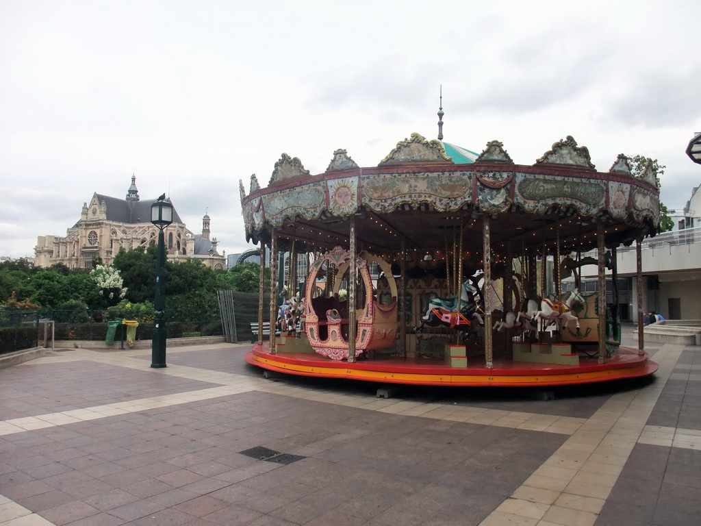 Carousel at the Forum des Halles shopping mall, and the Église Saint-Eustache church