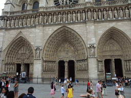 Lower front of the Cathedral Notre Dame de Paris, with the Portal of the Virgin