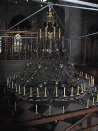 Lowered chandelier in the Cathedral Notre Dame de Paris