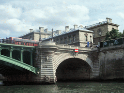 The Pont Notre-Dame over the Seine river and the Hôtel-Dieu de Paris, viewed from the Seine ferry
