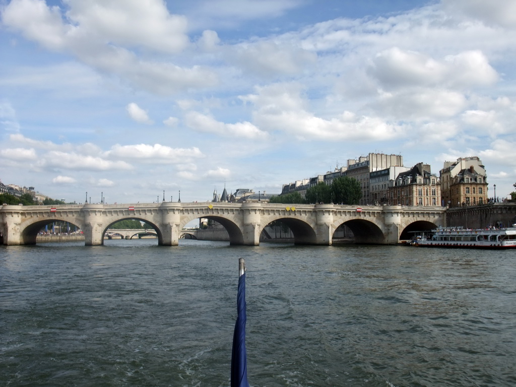 The Pont Neuf bridge over the Seine river, viewed from the Seine ferry