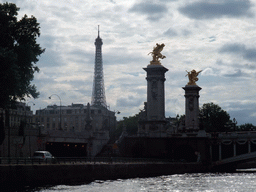 The Pont Alexandre-III bridge over the Seine river and the Eiffel Tower, viewed from the Seine ferry