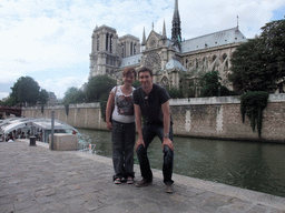 Tim and Miaomiao at the Seine ferry and the Cathedral Notre Dame de Paris