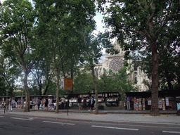 Bookstalls at the Quai de la Tournelle street, and the Cathedral Notre Dame de Paris