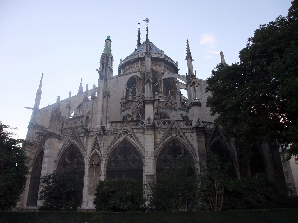 Back side of the Cathedral Notre Dame de Paris, viewed from the Square Jean XXIII