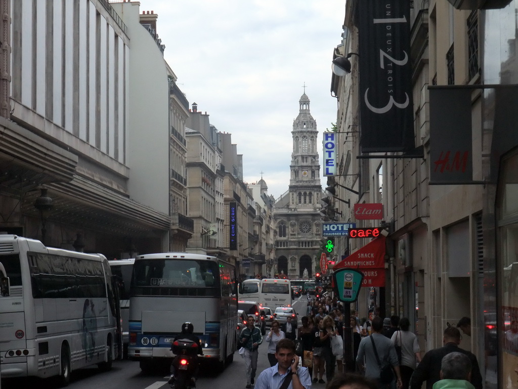 The Rue de la Chaussée d`Antin street and the Église de la Sainte-Trinité church