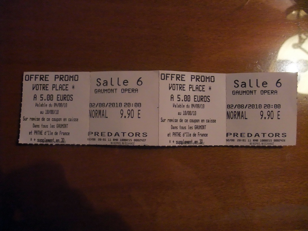 Tickets for the movie `Predators` in Cinéma Gaumont Opéra