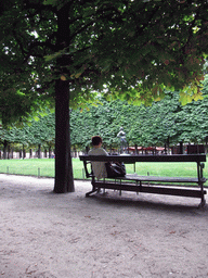 Miaomiao on a bench in the southern part of the Tuileries Garden