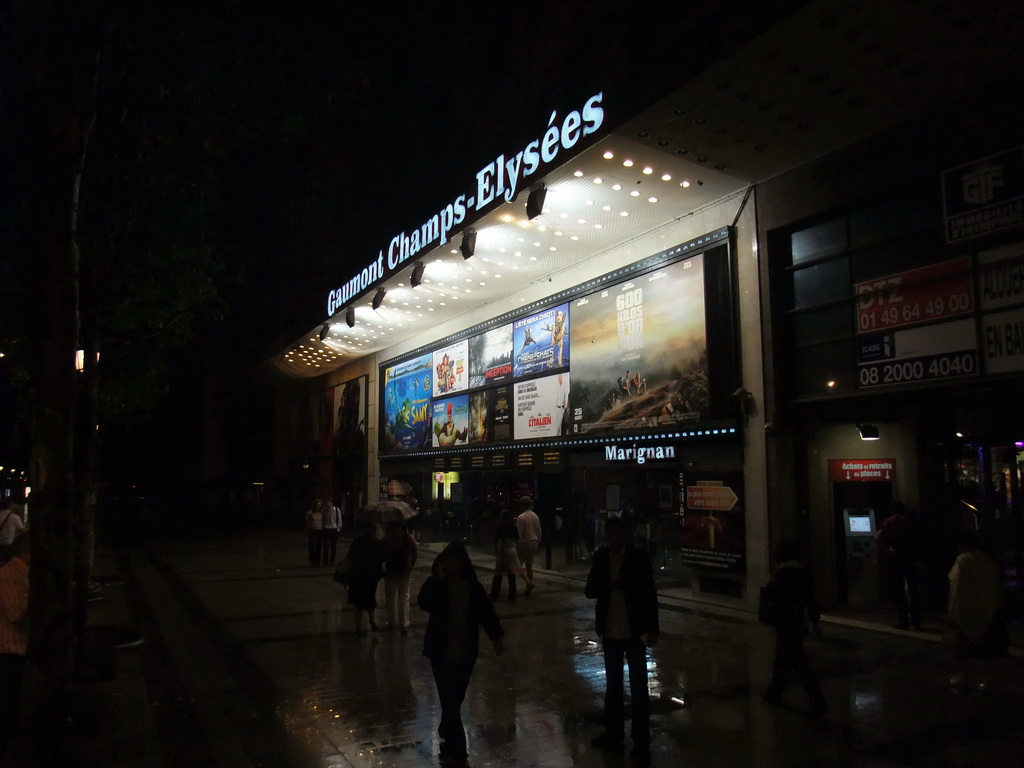 The Cinéma Gaumont Champs-Elysées Marignan, where we watched the movie `Shrek 4`, by night