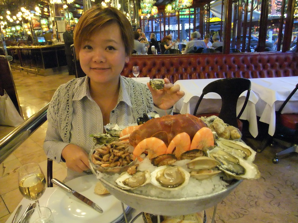 Miaomiao with seafood in the restaurant `L`Européen` in the Boulevard Diderot