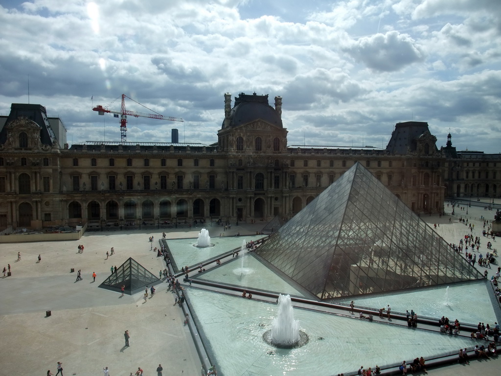 The Louvre Pyramid at the Cour Napoleon courtyard, and the Sully Wing of the Louvre Museum, viewed from the Second Floor of the Richelieu Wing of the Louvre Museum