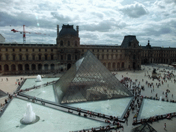 The Louvre Pyramid at the Cour Napoleon courtyard, and the Sully Wing of the Louvre Museum, viewed from the Second Floor of the Richelieu Wing of the Louvre Museum