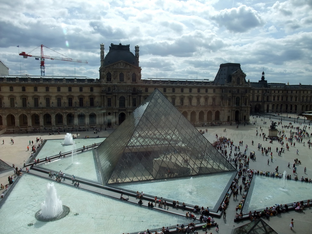 The Louvre Pyramid at the Cour Napoleon courtyard, and the Sully Wing of the Louvre Museum, viewed from the Second Floor of the Richelieu Wing of the Louvre Museum